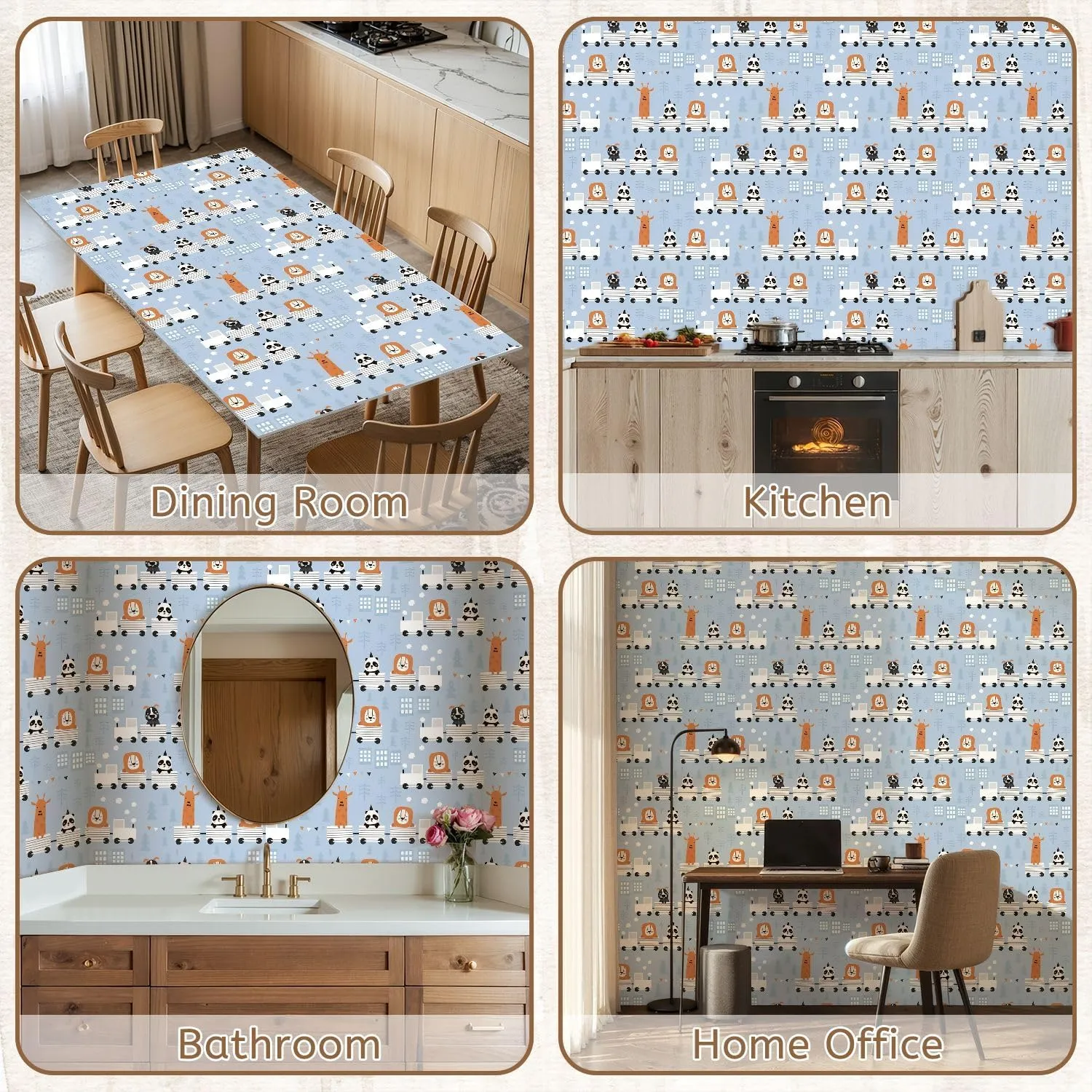 Peel and Stick Wallpaper Self Adhesive Wall Mural Children cute animals riding train Scandinavian style Creative Contact Paper Renter Friendly Wallpaper for Kitchen Nursery Bedroom 17.7"x118"