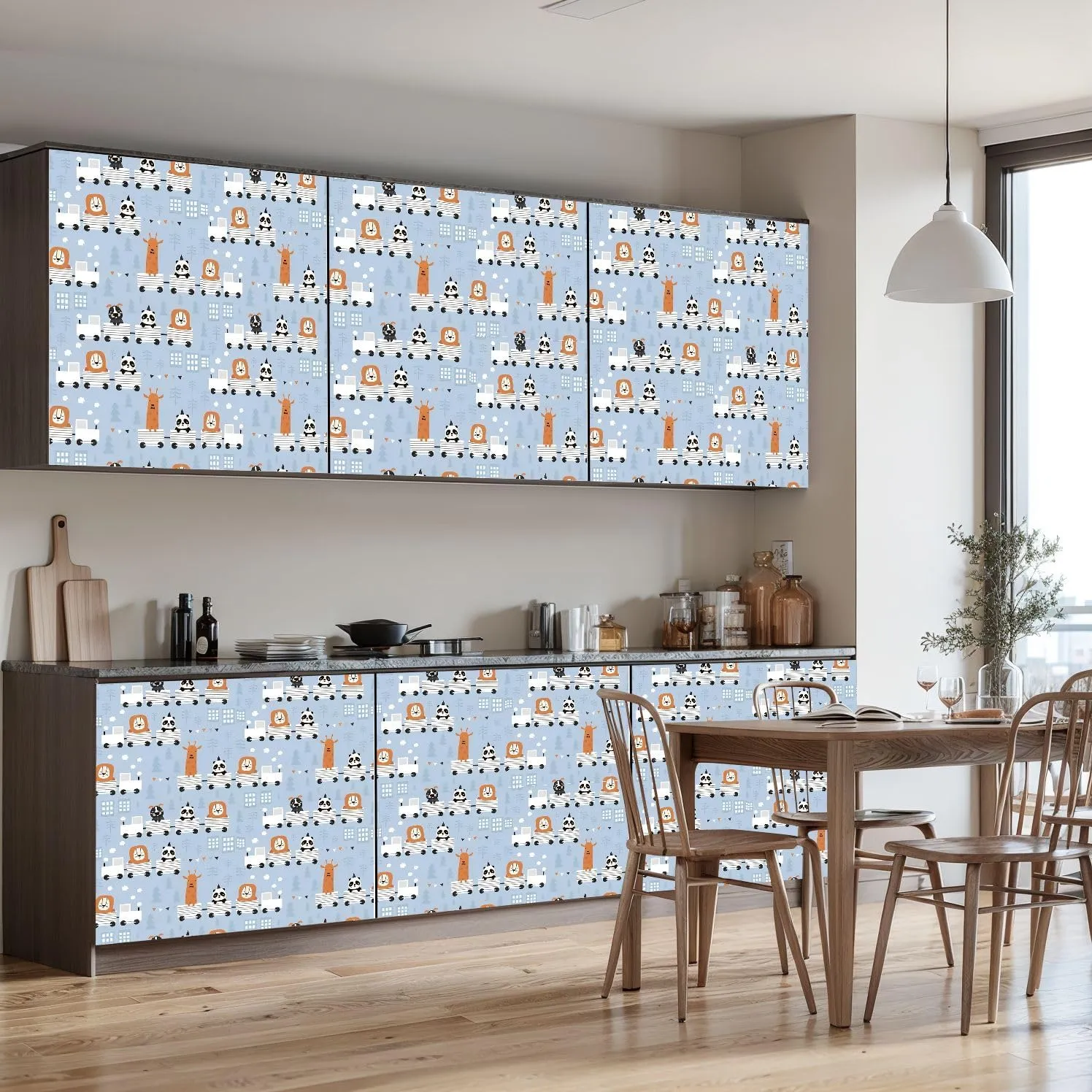 Peel and Stick Wallpaper Self Adhesive Wall Mural Children cute animals riding train Scandinavian style Creative Contact Paper Renter Friendly Wallpaper for Kitchen Nursery Bedroom 17.7"x118"