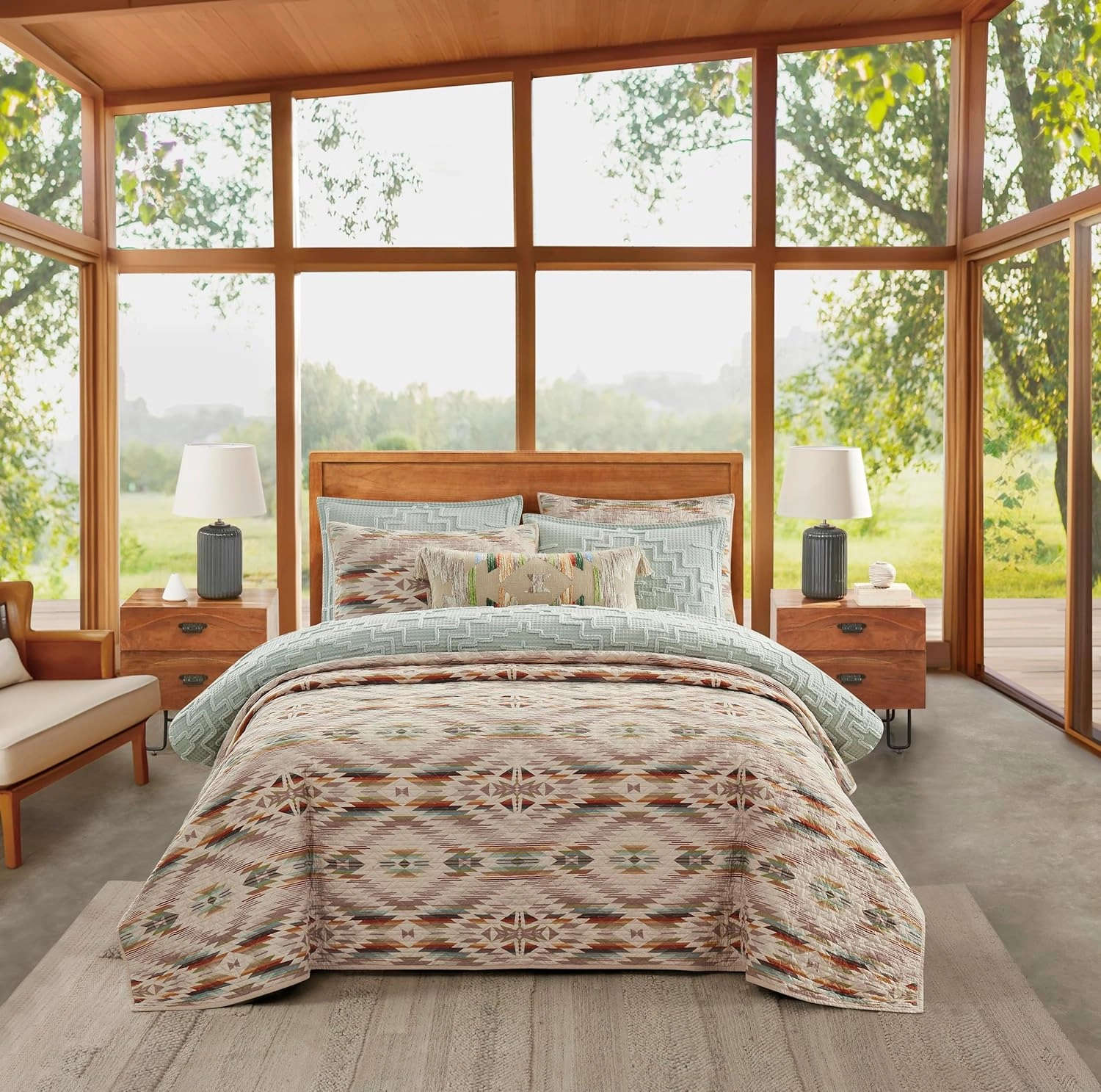 PENDLETON Summerland Coverlet Set, Tan, Full/Queen, All Seasons 100% Cotton, Lightweight and Breathable, Reversible, Includes Shams, Machine Washable (King)