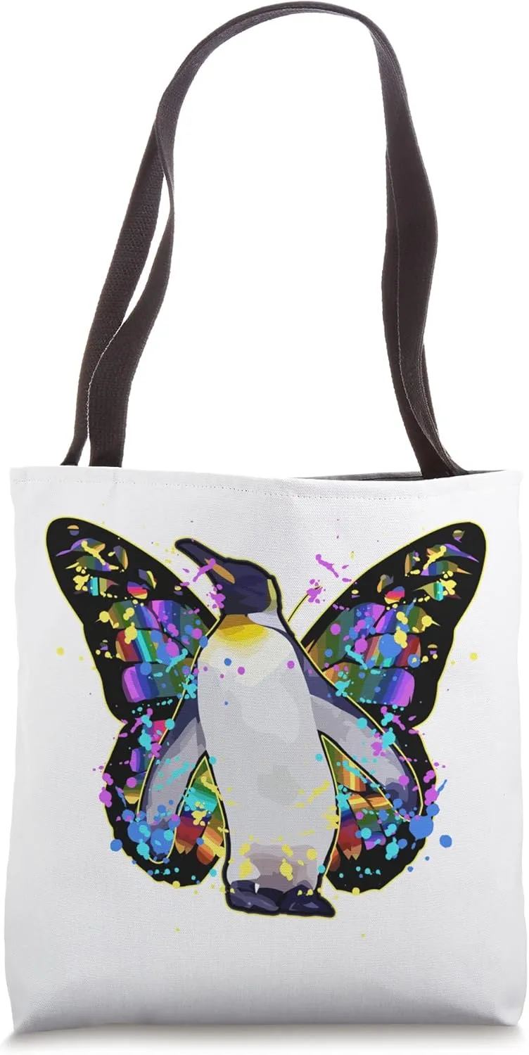 Penguins can fly colorful butterfly wings penguin Tote Bag