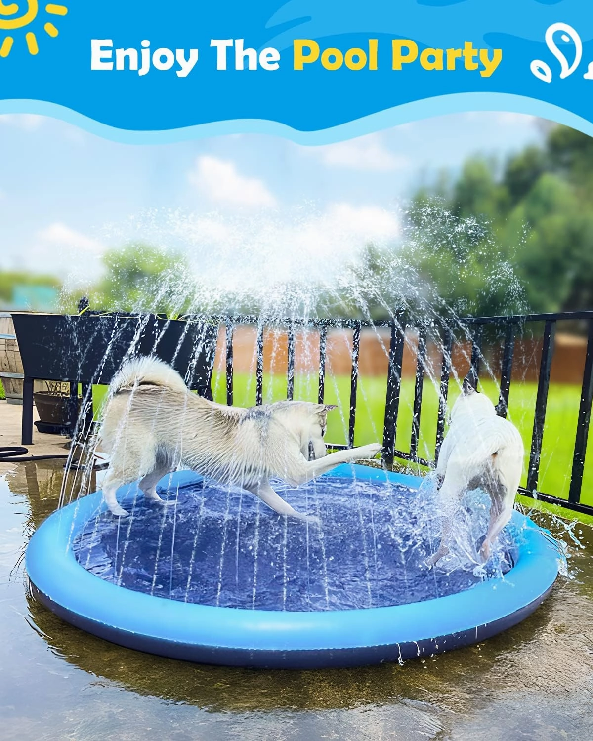 Peteast Splash Pad for Dogs & Kids - Anti-Slip Dog Pool for Large Dogs, 0.58 mm Thickened Durable Outdoor Water Play Mat, Summer Sprinkler Toy for Backyard (67in, Blue)