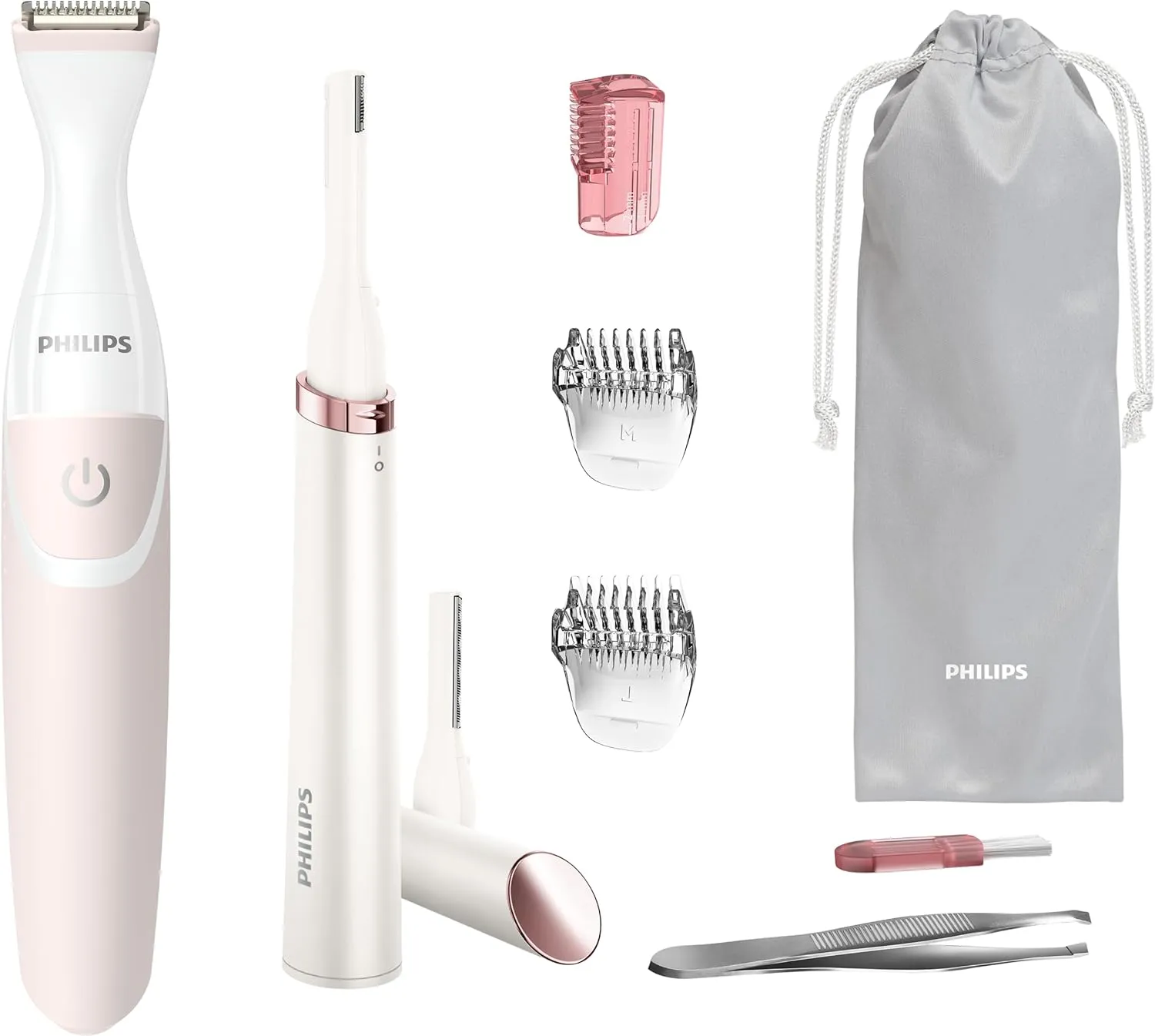 Philips Beauty Women's Bikini Trimmer and Precision Trimmer Special Edition Bundle, BRT387/90,Pink and White