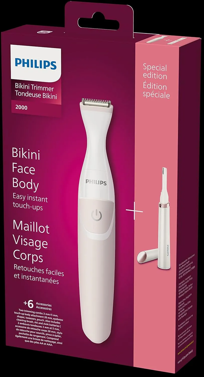 Philips Beauty Women's Bikini Trimmer and Precision Trimmer Special Edition Bundle, BRT387/90,Pink and White