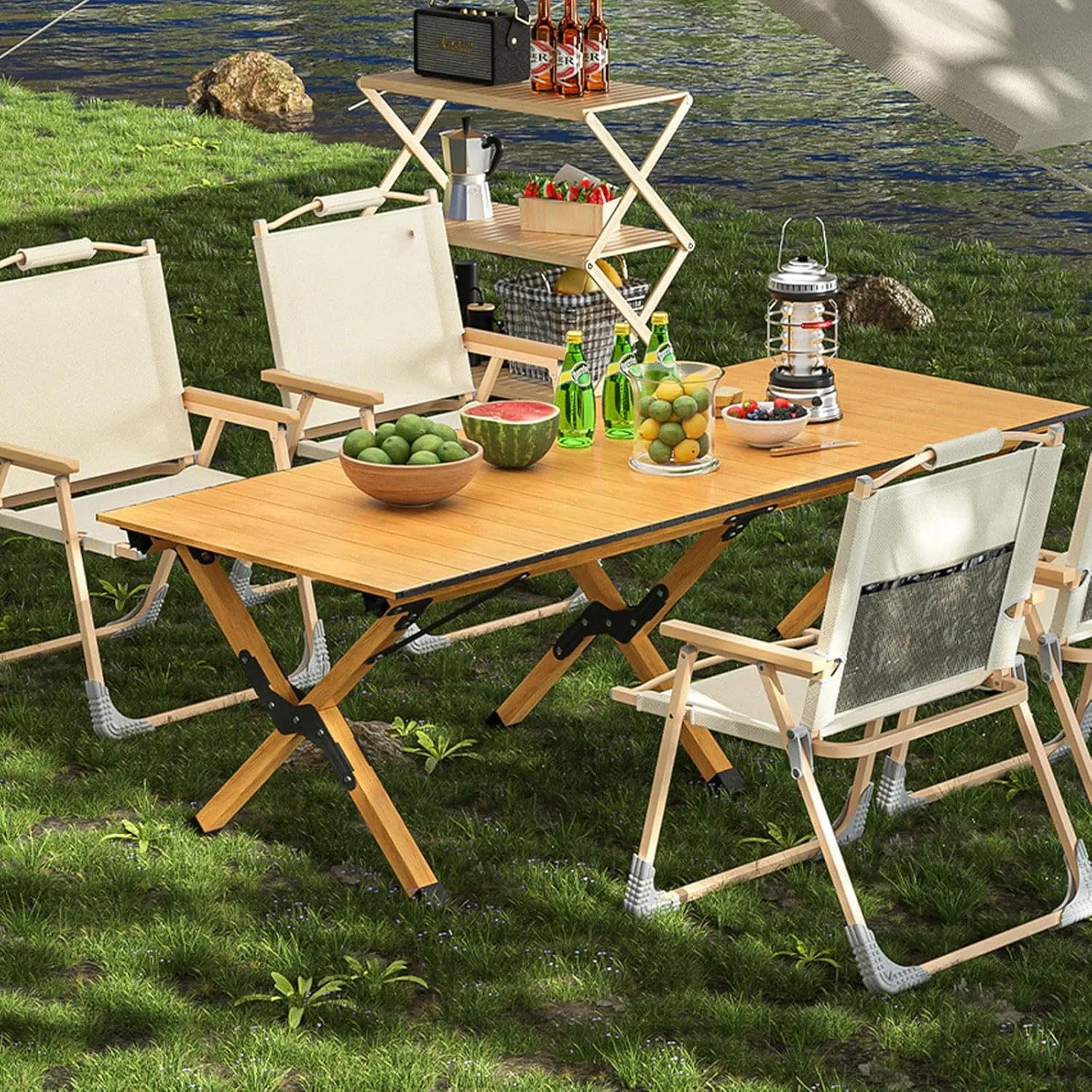 Picnic Table air Set of 3 Camping Table air with Aluminum Roll-up Backpacking Table and Lawn air Portable Folding Fur for Indoor Outdoor
