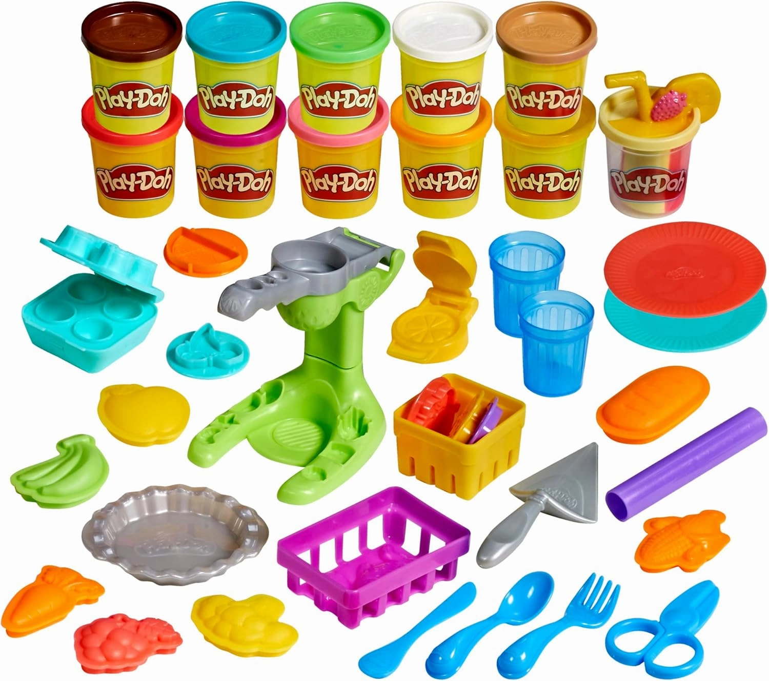 Play-Doh Farmer's Market Kitchen Playset, 28 Play Food Accessories & Tools, 11 Colors, Back to School Classroom Supplies, Preschool Toys, Ages 3  (Amazon Exclusive)