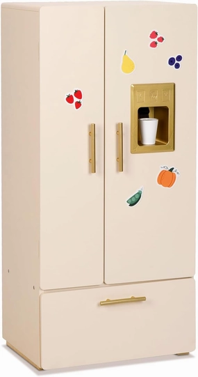 Play Refrigerator for Kids, Wooden Play Fridge with Ice Maker, Pretend Playset Toy Kitchen Sets for Toddlers