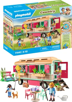 Playmobil Country 71441 Cozy Trailer Cafe with Detailed Equipment and a Goose Pond Fun Imaginative Role Play, Durable Toy for Children from 4 Years