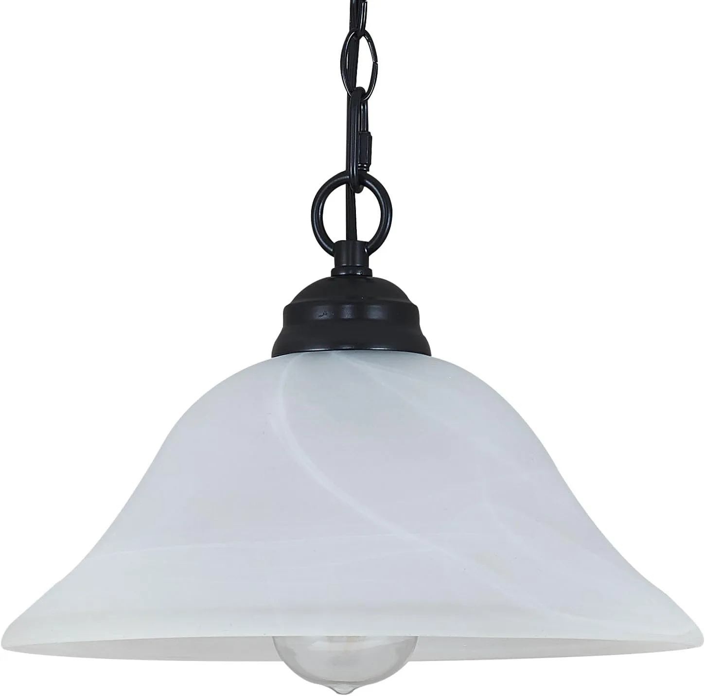Plug in Pendant Light Alabaster Glass Shade 15.7" D Hanging Lamp with On/Off Switch,16.4Ft Cord & 14.7Ft Chain Dimmable Black Swag Light Fixture for Kitchen Sink Bar Nook