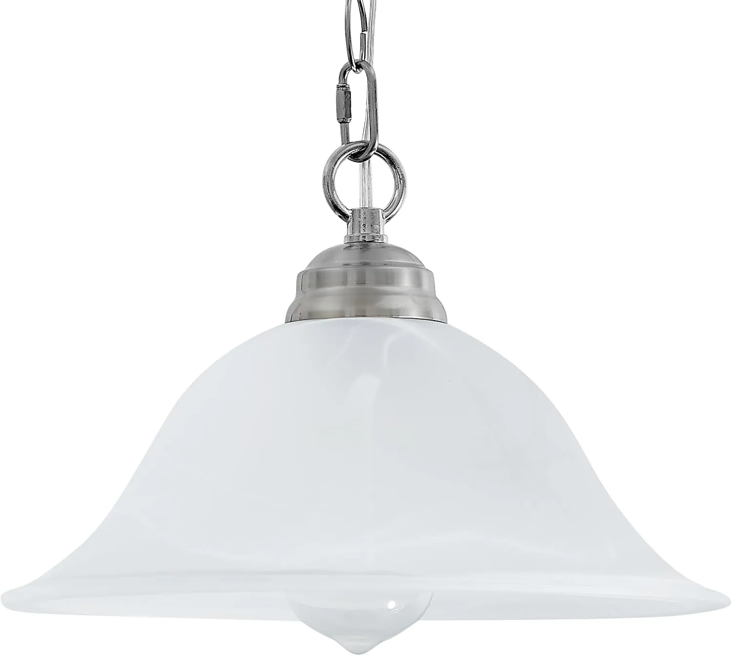 Plug in Pendant Light Alabaster Glass Shade 15.7" D Hanging Lamp with On/Off Switch,16.4Ft Cord & 14.7Ft Chain Dimmable Brushed Nickel Swag Light Fixture for Kitchen Sink Bar Nook