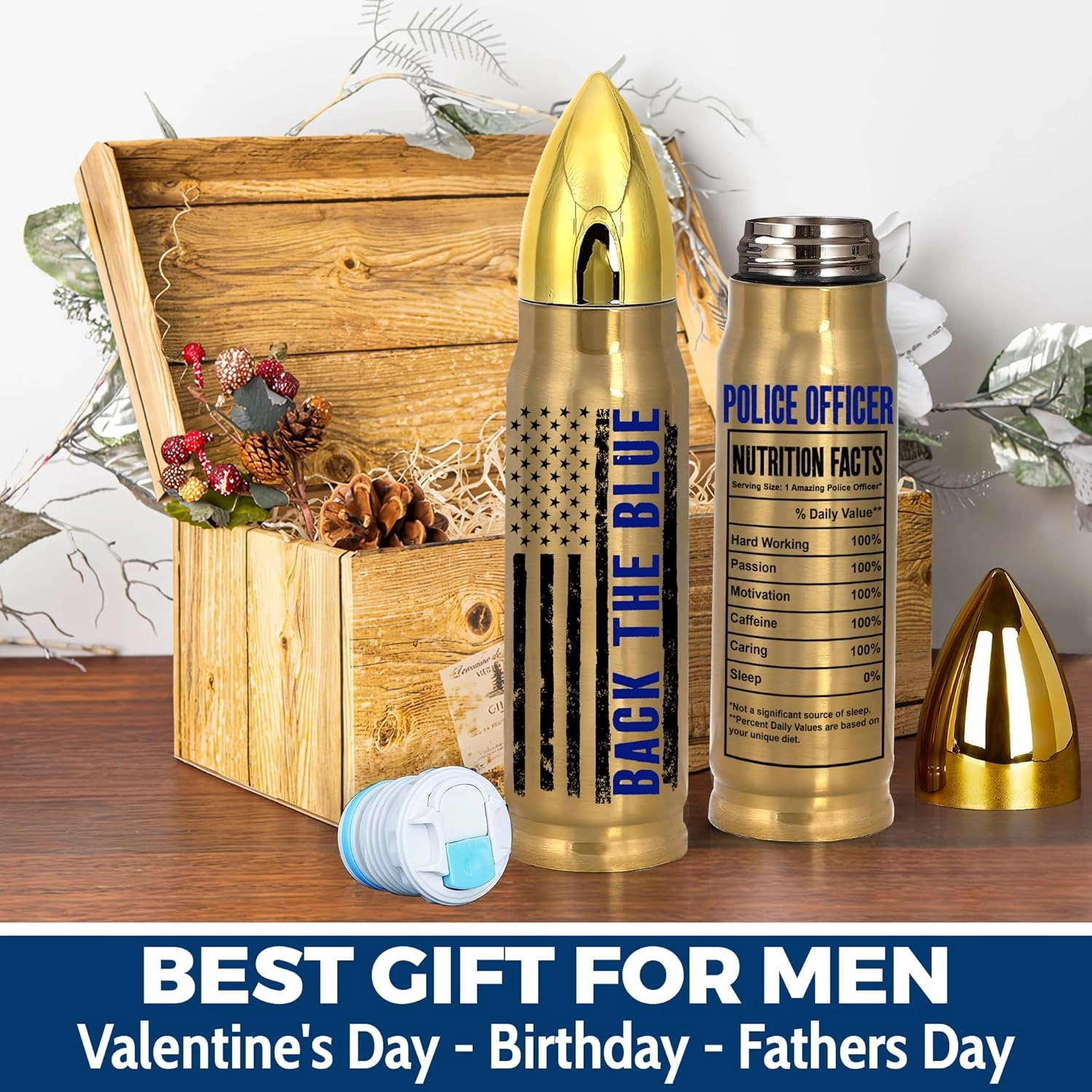 Police Officer Gifts – 17oz Tumbler for Men, Him, Dad, Husband, Grandpa, Brother – Fathers Day, Retirement, Graduation, Birthday Gift for Police Officers, Thin Blue Line Supporters