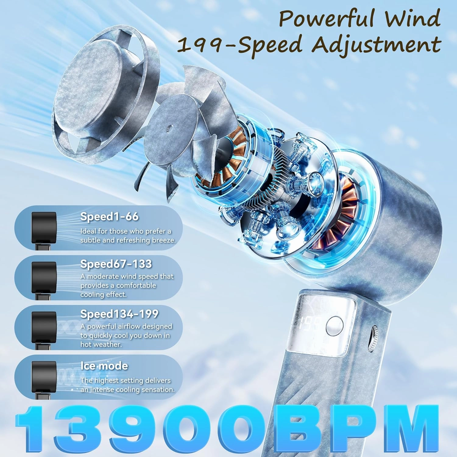 Portable Handheld Fan [24H Max Cooling], Turbo Fan Foldable with USB Rechargeable, 1-199 Speed, LED Power Display, Small & Lightweight for Travel/Beach/Camping, Summer Essential Gift for Women Men