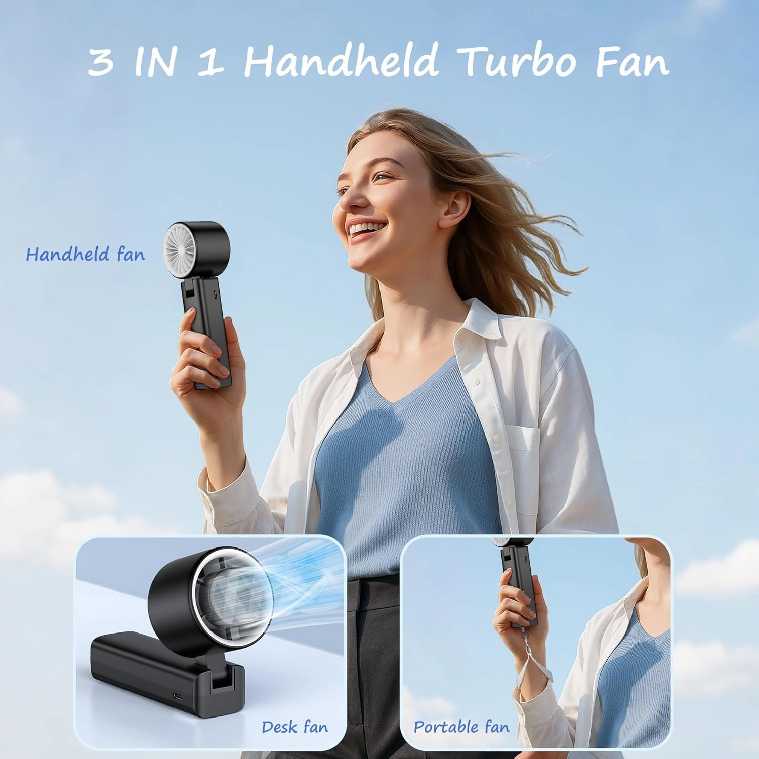 Portable Handheld Fan [24H Max Cooling], Turbo Fan Foldable with USB Rechargeable, 1-199 Speed, LED Power Display, Small & Lightweight for Travel/Beach/Camping, Summer Essential Gift for Women Men