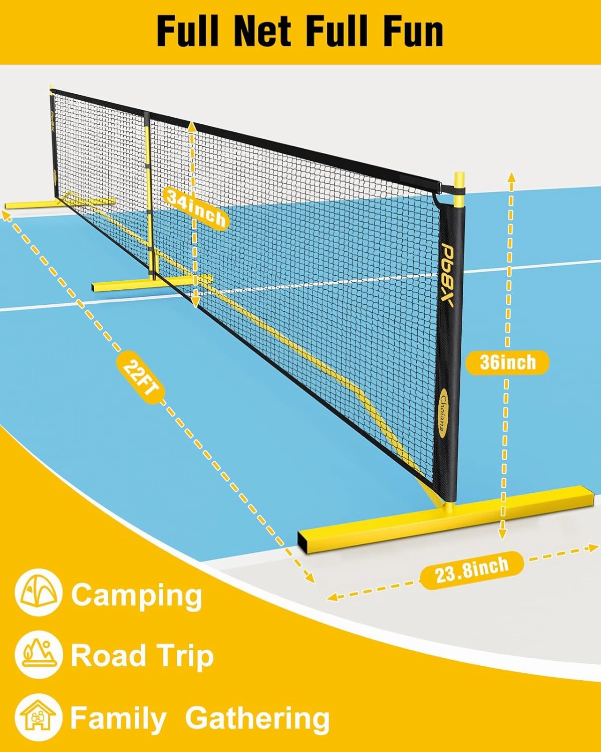 Portable Pickleball Net, Pickle Ball Net Outdoor with 22ft Regulation Size Net, Court Markers, Durable Frame PE Knited Pickleball Practice Net System for Backyard Driveway