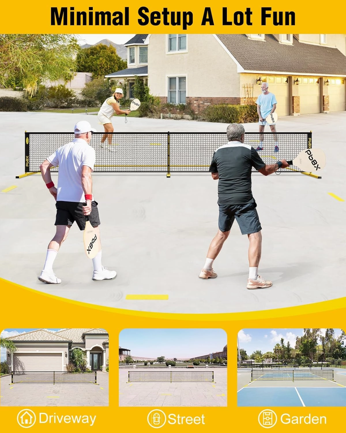 Portable Pickleball Net, Pickle Ball Net Outdoor with 22ft Regulation Size Net, Court Markers, Durable Frame PE Knited Pickleball Practice Net System for Backyard Driveway