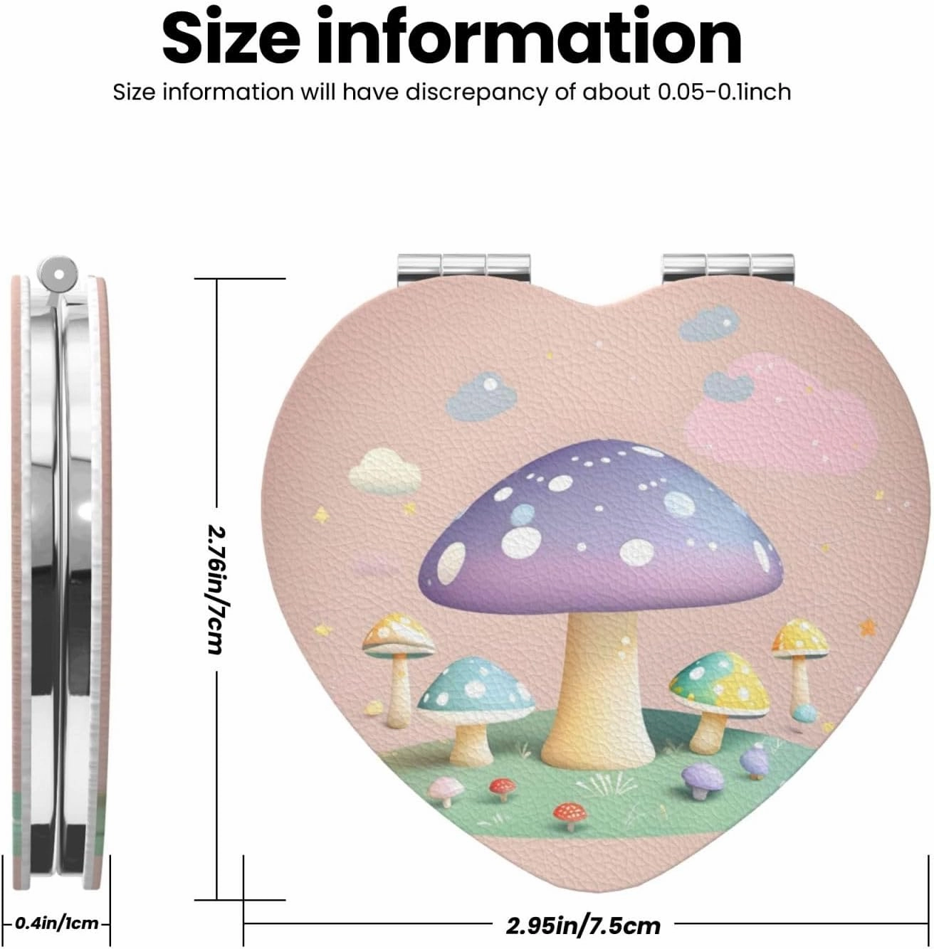 Portable Pocket Makeup Mirror Cartoon Mushroom Travel Cosmetic Mirror Heart Shape Print Magnifying Compact Mirror for Eyelash