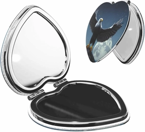 Portable Pocket Makeup Mirror Eagle Under The Stars Travel Cosmetic Mirror Heart Shape Print Magnifying Compact Mirror for Eyelash