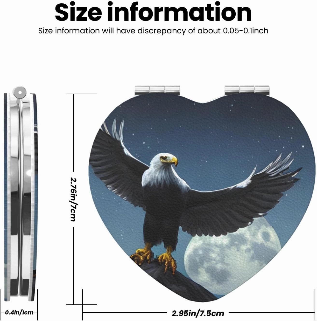 Portable Pocket Makeup Mirror Eagle Under The Stars Travel Cosmetic Mirror Heart Shape Print Magnifying Compact Mirror for Eyelash