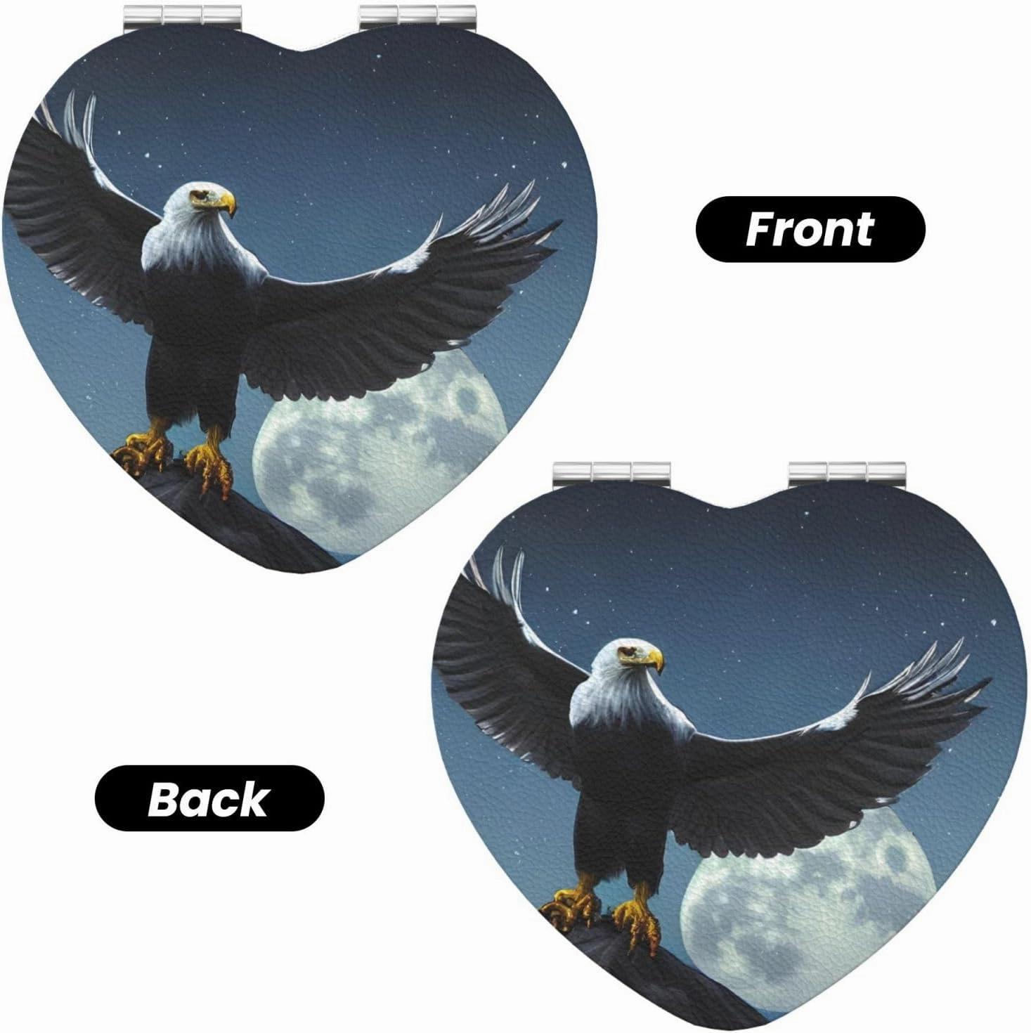 Portable Pocket Makeup Mirror Eagle Under The Stars Travel Cosmetic Mirror Heart Shape Print Magnifying Compact Mirror for Eyelash