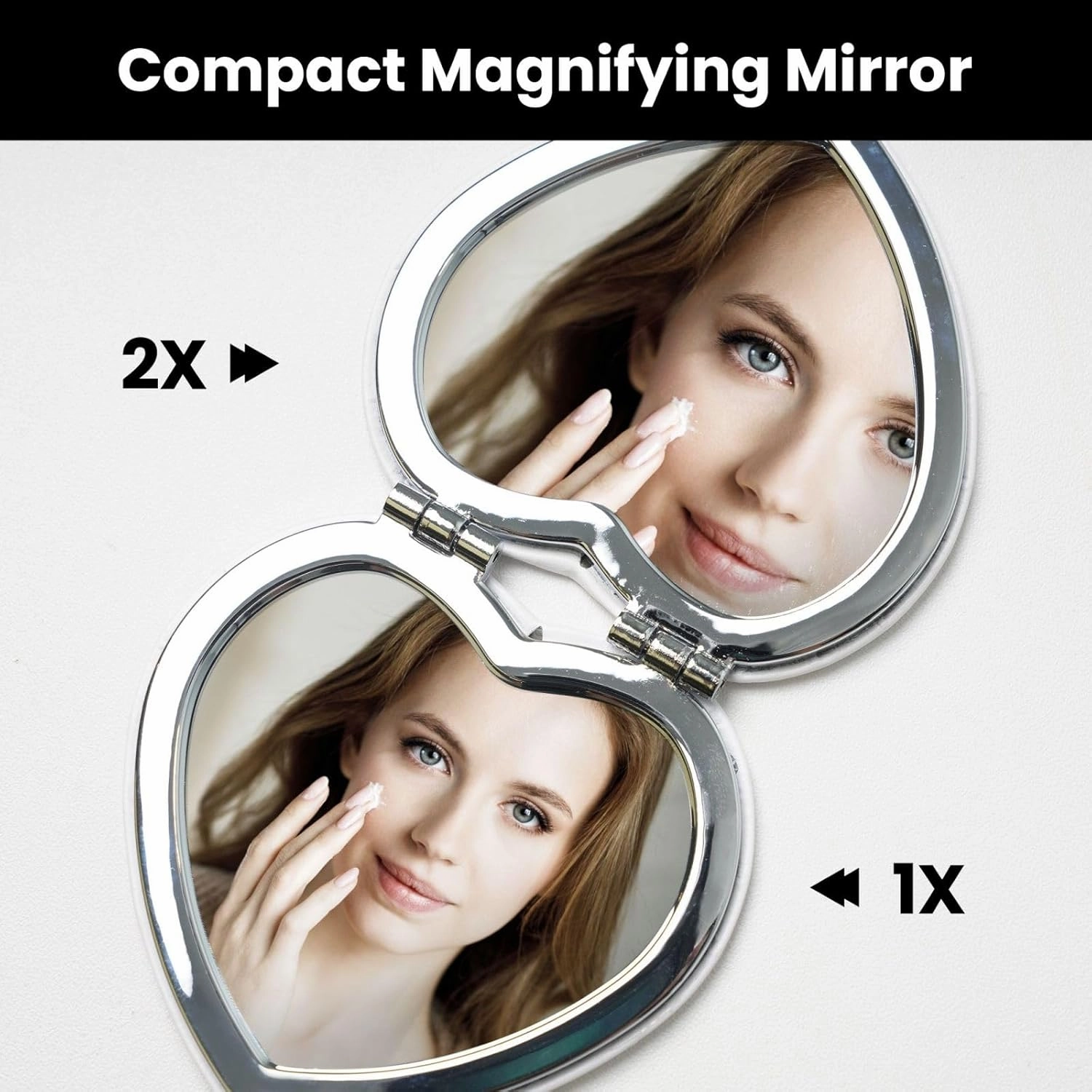 Portable Pocket Makeup Mirror Little Fat Tiger Head Travel Cosmetic Mirror Heart Shape Print Magnifying Compact Mirror for Eyelash