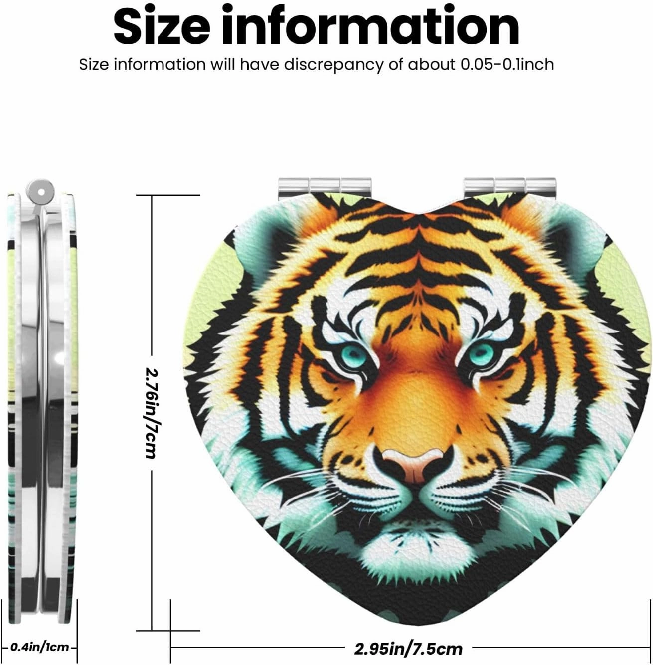 Portable Pocket Makeup Mirror Little Fat Tiger Head Travel Cosmetic Mirror Heart Shape Print Magnifying Compact Mirror for Eyelash