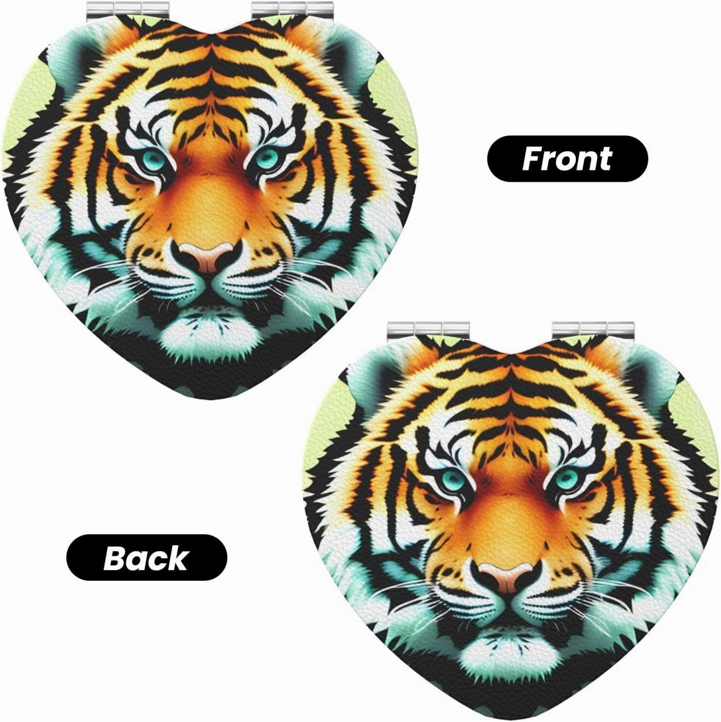 Portable Pocket Makeup Mirror Little Fat Tiger Head Travel Cosmetic Mirror Heart Shape Print Magnifying Compact Mirror for Eyelash