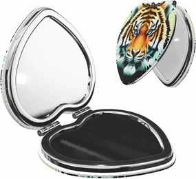 Portable Pocket Makeup Mirror Little Fat Tiger Head Travel Cosmetic Mirror Heart Shape Print Magnifying Compact Mirror for Eyelash