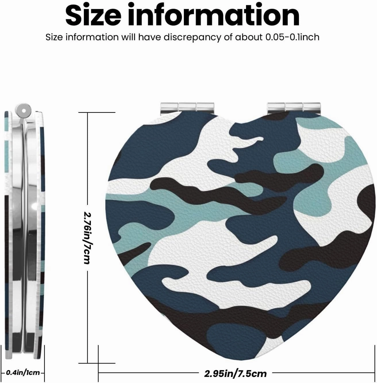 Portable Pocket Makeup Mirror Marine Camouflage Travel Cosmetic Mirror Heart Shape Print Magnifying Compact Mirror for Eyelash