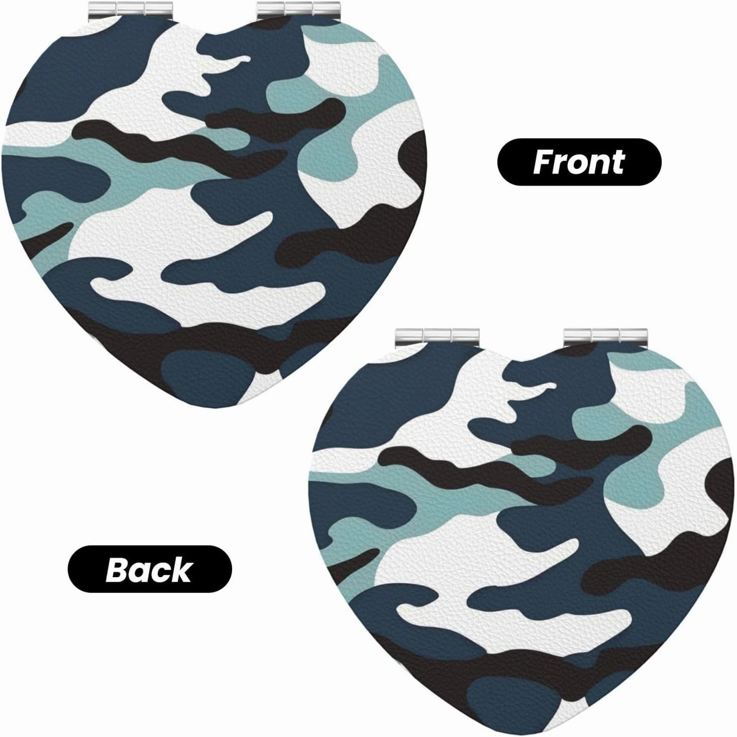 Portable Pocket Makeup Mirror Marine Camouflage Travel Cosmetic Mirror Heart Shape Print Magnifying Compact Mirror for Eyelash