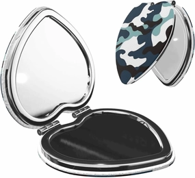 Portable Pocket Makeup Mirror Marine Camouflage Travel Cosmetic Mirror Heart Shape Print Magnifying Compact Mirror for Eyelash