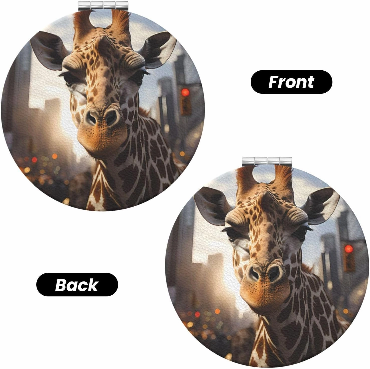 Portable Pocket Makeup Mirror New York Giraffe Street Travel Cosmetic Mirror Round Shape Print Magnifying Compact Mirror for Eyelash