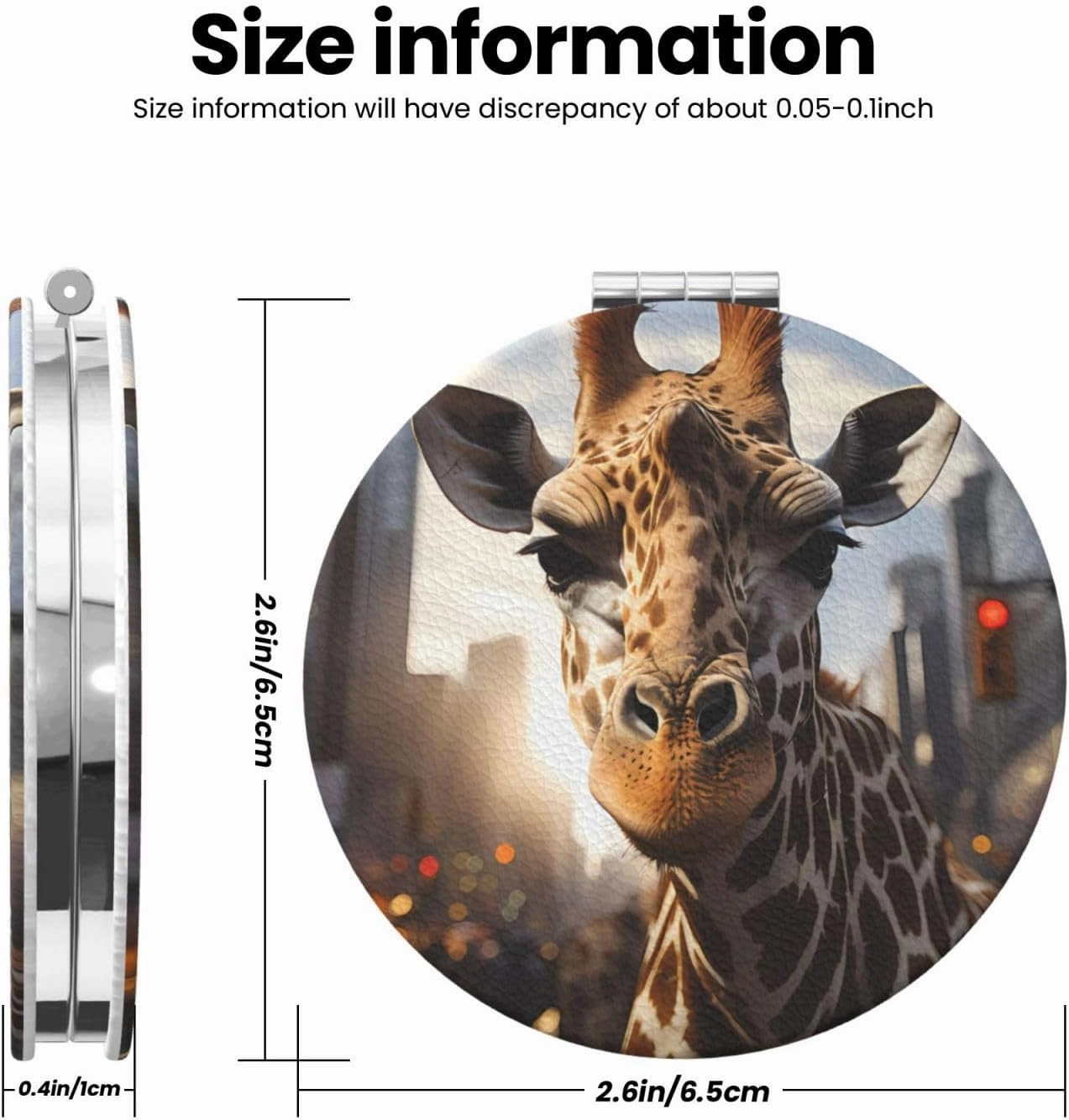 Portable Pocket Makeup Mirror New York Giraffe Street Travel Cosmetic Mirror Round Shape Print Magnifying Compact Mirror for Eyelash