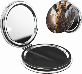 Portable Pocket Makeup Mirror New York Giraffe Street Travel Cosmetic Mirror Round Shape Print Magnifying Compact Mirror for Eyelash