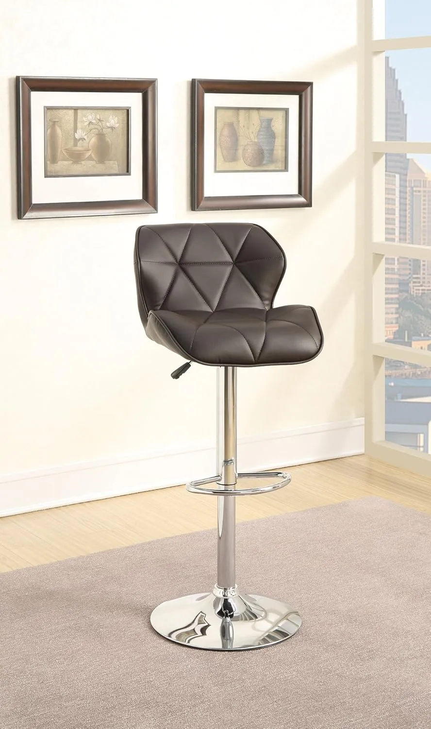 Poundex Bobkona Frances Set of Two Adjustable PU bar Stool in Dark Brown