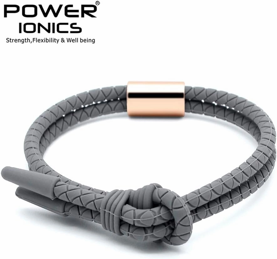 Power Ionics Balance Bracelets for Men – Protection Silicone Bracelets with Rose Gold or Gun Gray Stainless Streel Ring, Available in Black, Gray, Red, 26cm, Suitable for 12-23cm Wrist Size