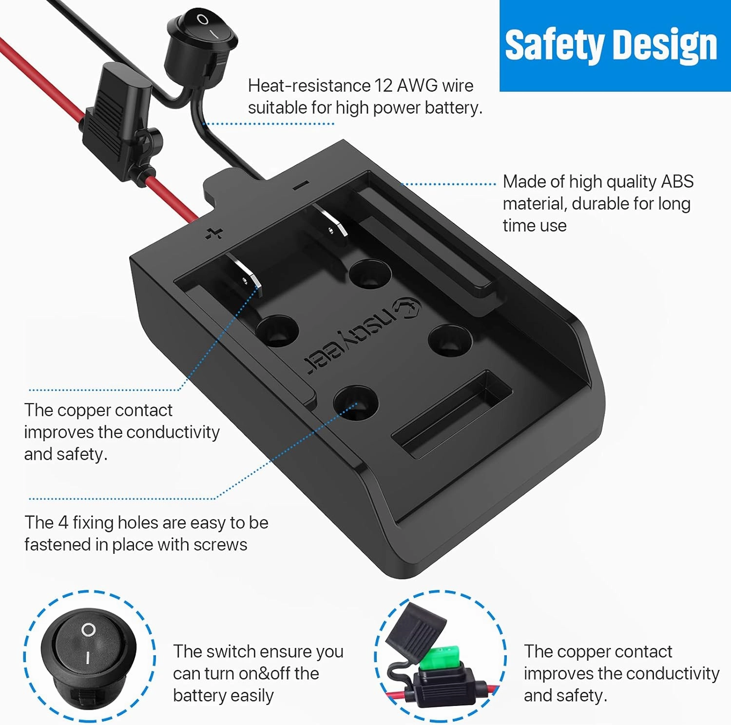 Power Wheel Adapter with Fuse&Switch, Secure Battery Adapter for 20V Lithium Battery, with 12 Gauge Wire&Wire Harness Connector, Good Power Convertor for Peg-Perego Children Ride-on Cars