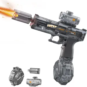 Powerful Electric Water Gun - Squirt Gun for Adult with Battery Powered Large Capacity Strongest Super Water Soaker Blaster Gun with Light for Kid Boy Toy for Pool Swimming Summer Outdoor Black