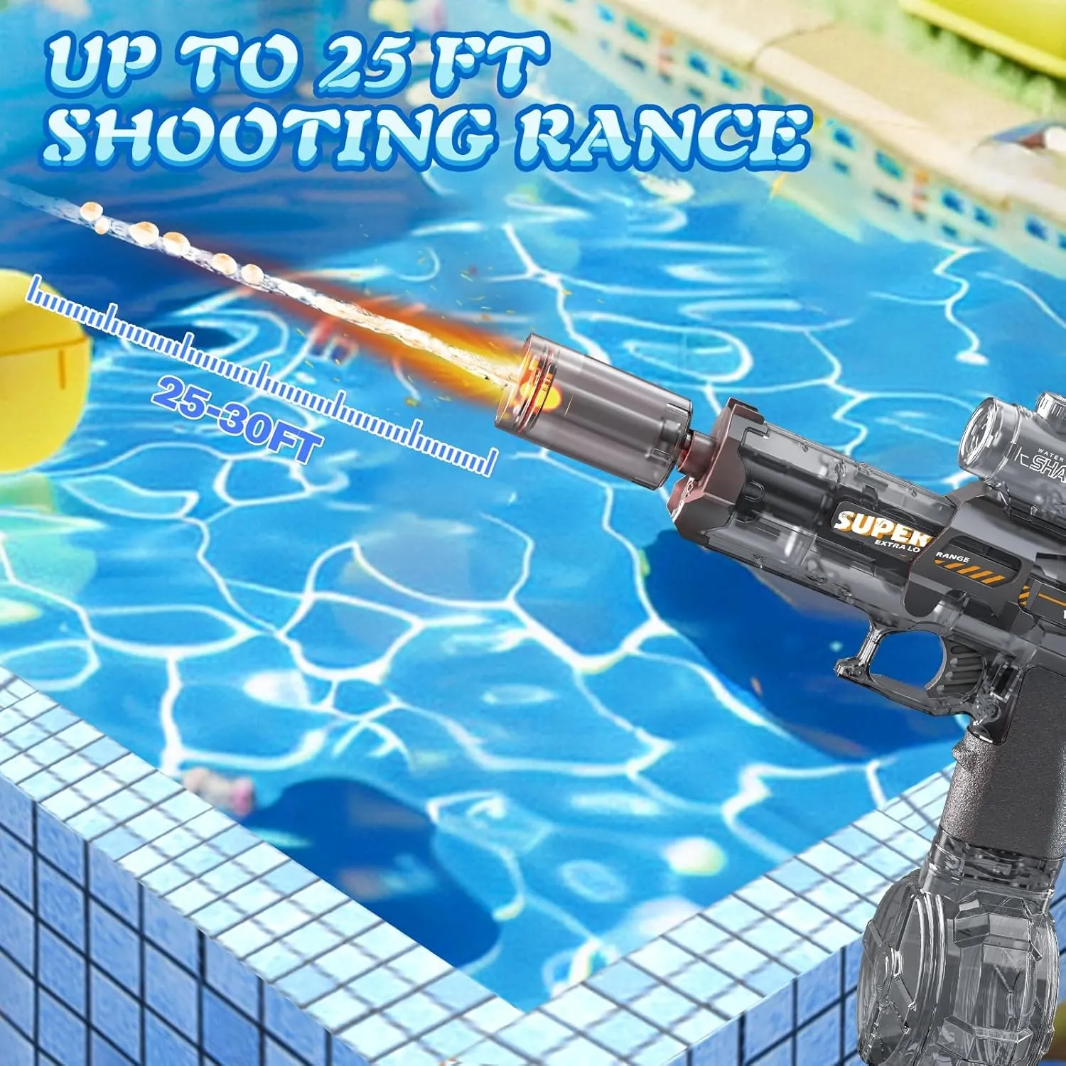 Powerful Electric Water Gun - Squirt Gun for Adult with Battery Powered Large Capacity Strongest Super Water Soaker Blaster Gun with Light for Kid Boy Toy for Pool Swimming Summer Outdoor Black