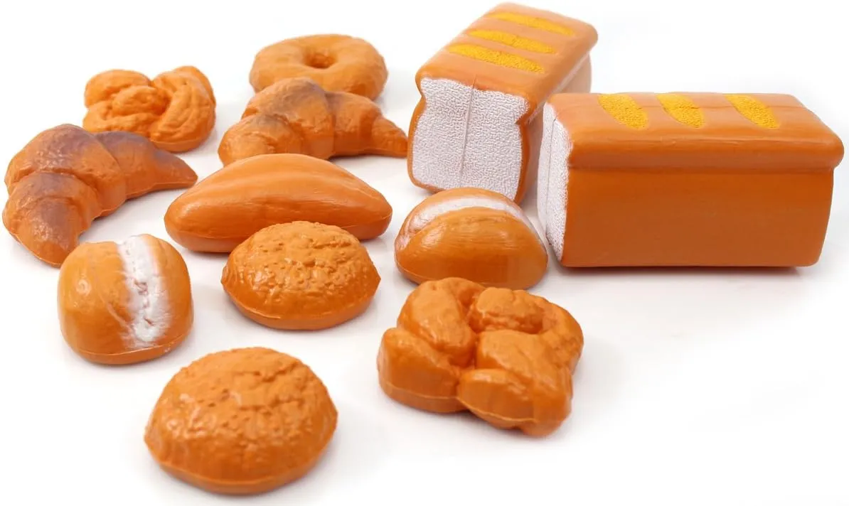 PowerTRC 12 Pieces Life Size Fake Bread Playset | Pretend Bakery Kitchen Toy Set & Decoration | Unique Gift for Toddlers, Boys & Girls