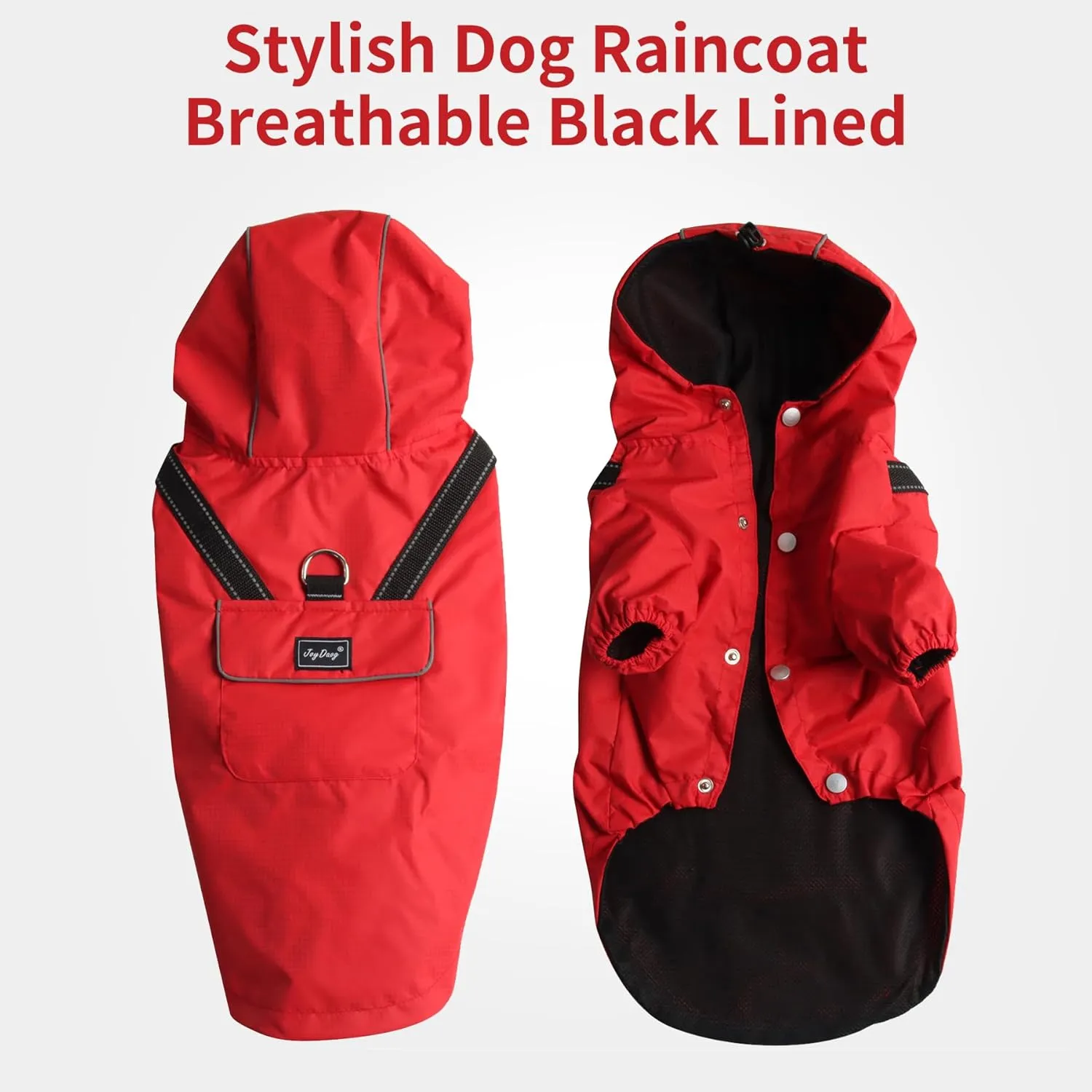 Premium Dog Raincoat with Hood for Medium Dogs,Outdoor Sports Waterproof Doggie Rain Jacket,Puppy Raincoat with Pockets,Red L