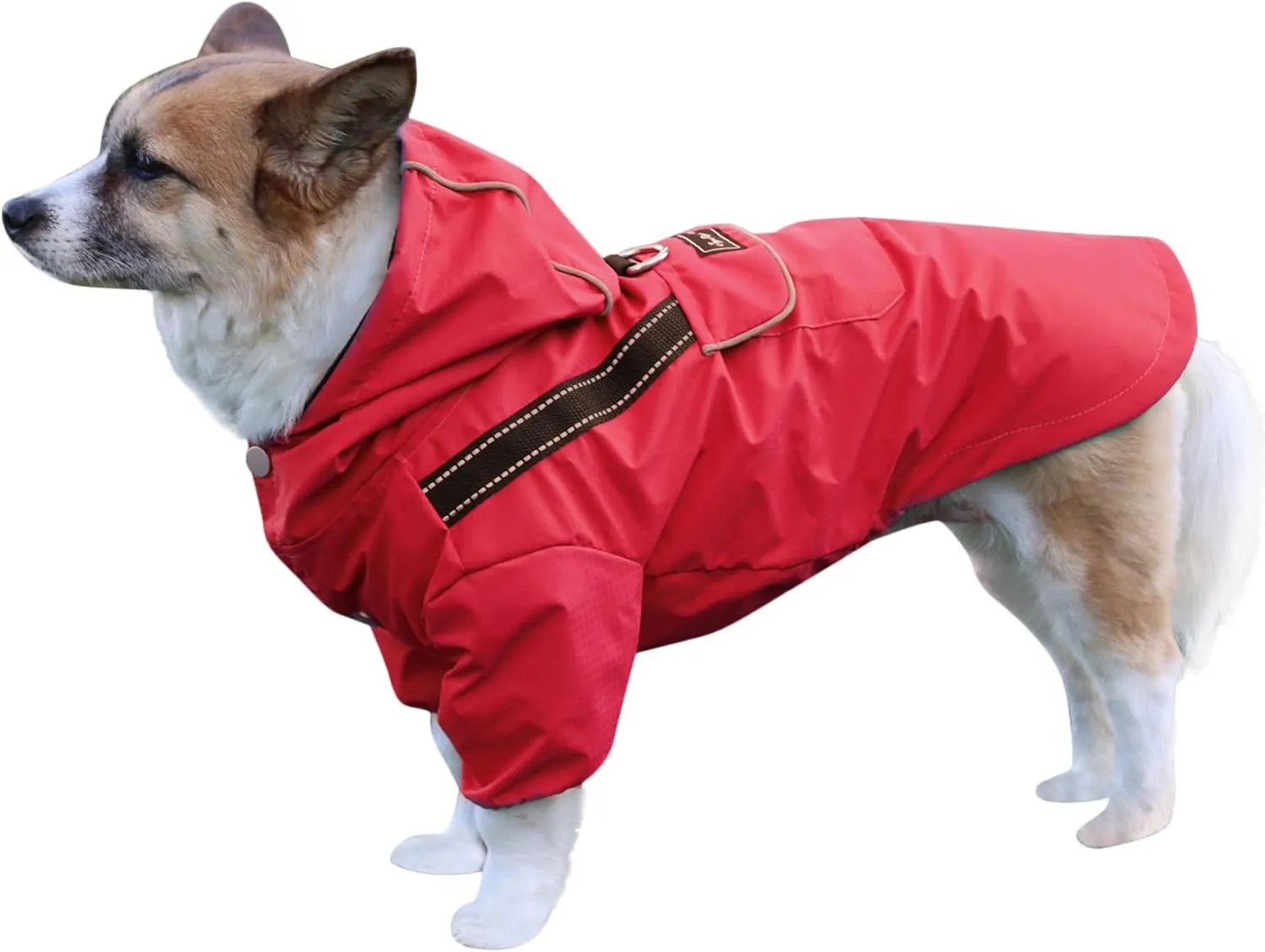 Premium Dog Raincoat with Hood for Medium Dogs,Outdoor Sports Waterproof Doggie Rain Jacket,Puppy Raincoat with Pockets,Red L