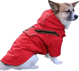 Premium Dog Raincoat with Hood for Medium Dogs,Outdoor Sports Waterproof Doggie Rain Jacket,Puppy Raincoat with Pockets,Red L