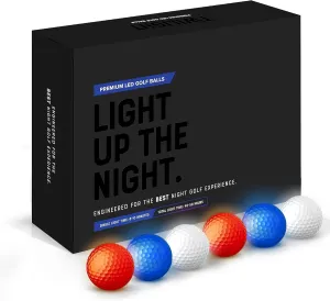 Premium LED Night Golf Balls - Set of 6 - Ultra Bright Glow for Enhanced Nighttime Play, Durable Light-Up Golf Balls for Evening Games, USA Owned Business