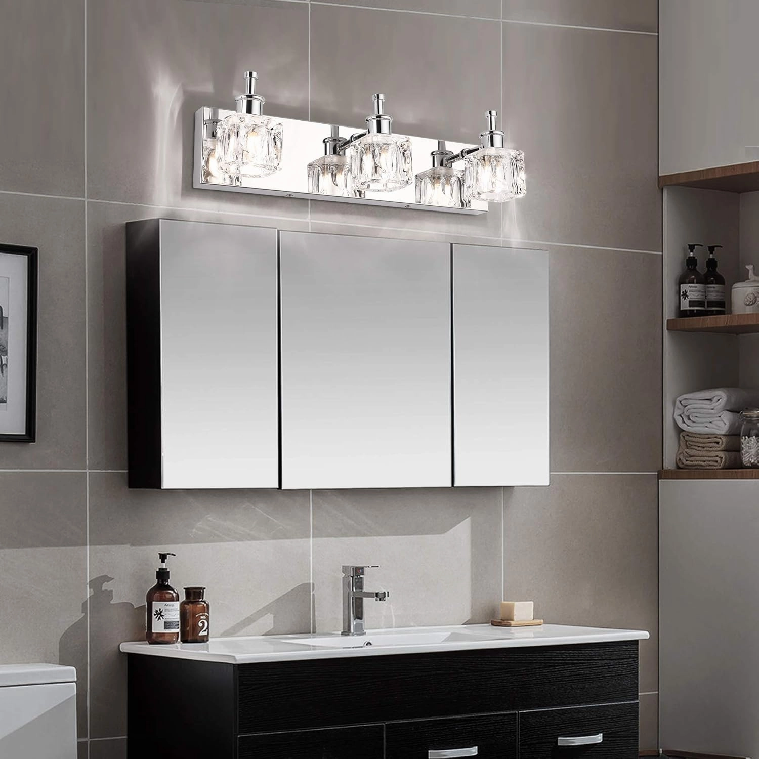 PRESDE 3 Light Bathroom Vanity Lights Modern Chrome Bathroom Lights Fixture Over Mirror LED Crystal Bath Wall Lighting (Exclude Bulb)