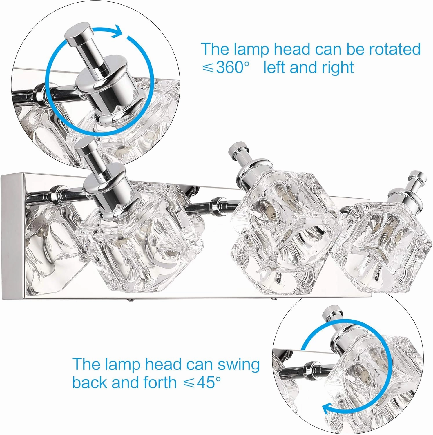 PRESDE 3 Light Bathroom Vanity Lights Modern Chrome Bathroom Lights Fixture Over Mirror LED Crystal Bath Wall Lighting (Exclude Bulb)