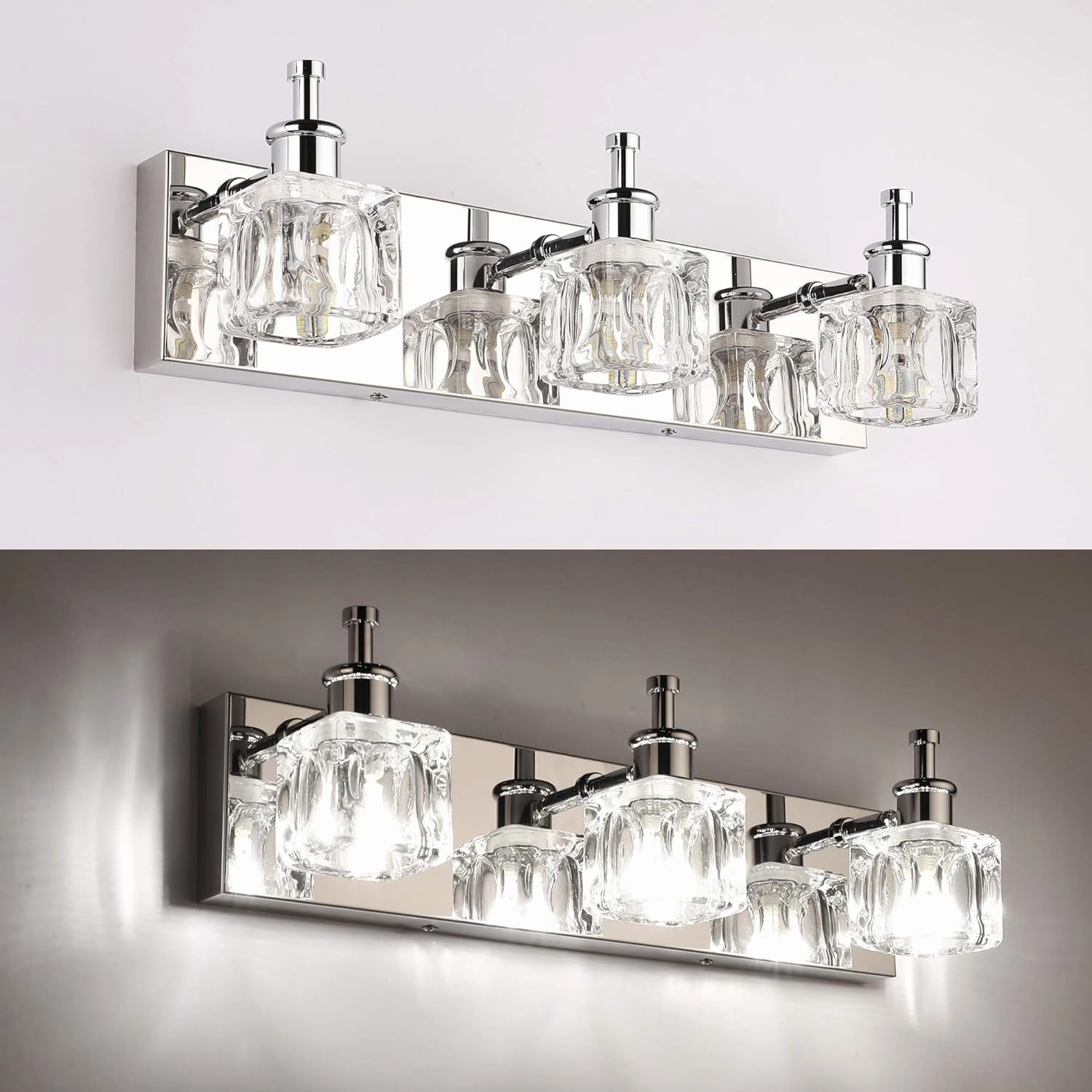 PRESDE 3 Light Bathroom Vanity Lights Modern Chrome Bathroom Lights Fixture Over Mirror LED Crystal Bath Wall Lighting (Exclude Bulb)