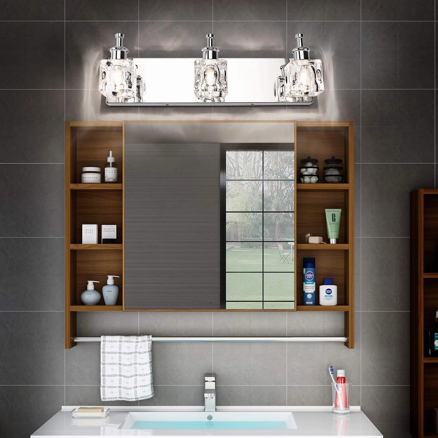 PRESDE 3 Light Bathroom Vanity Lights Modern Chrome Bathroom Lights Fixture Over Mirror LED Crystal Bath Wall Lighting (Exclude Bulb)