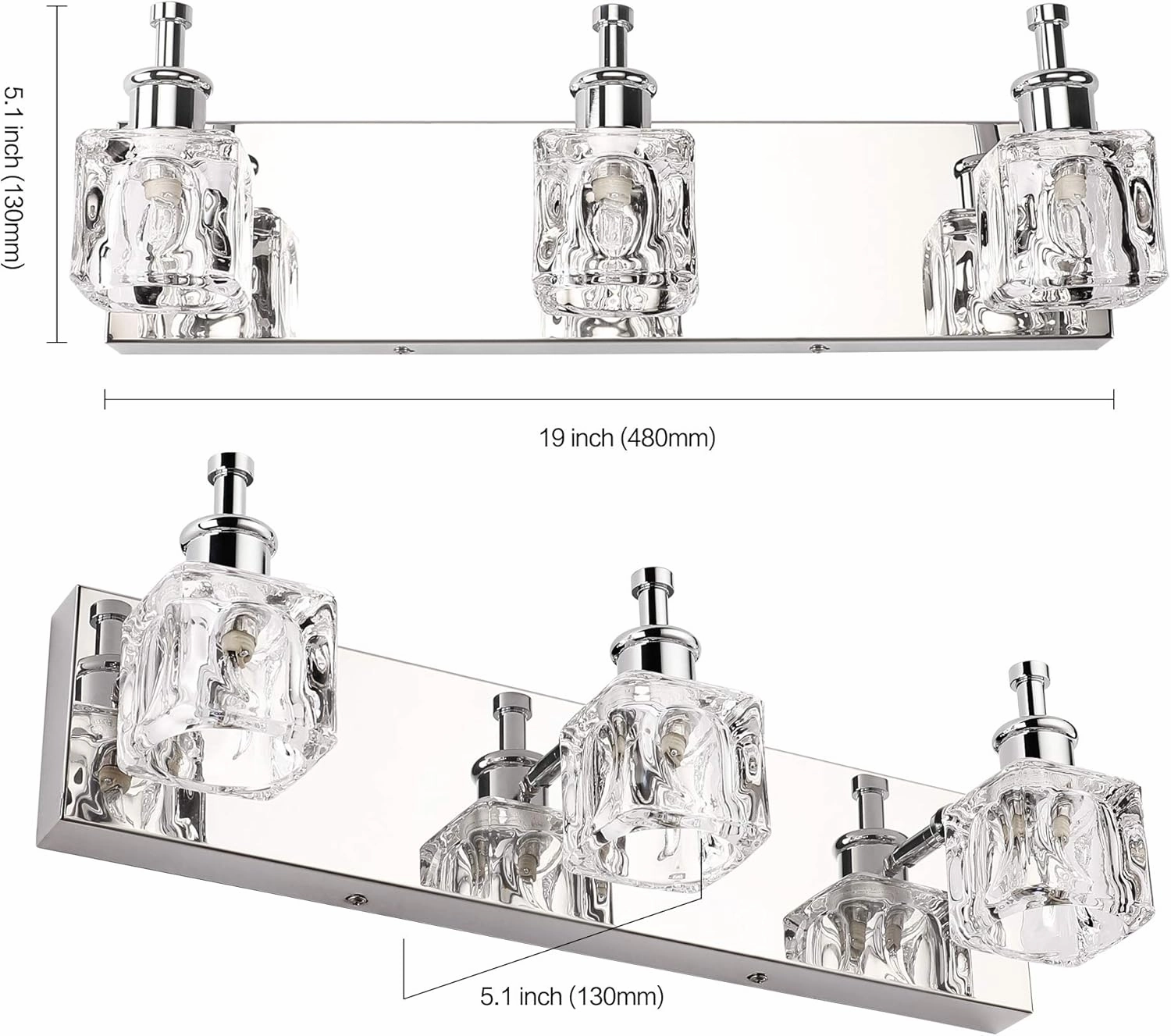 PRESDE 3 Light Bathroom Vanity Lights Modern Chrome Bathroom Lights Fixture Over Mirror LED Crystal Bath Wall Lighting (Exclude Bulb)