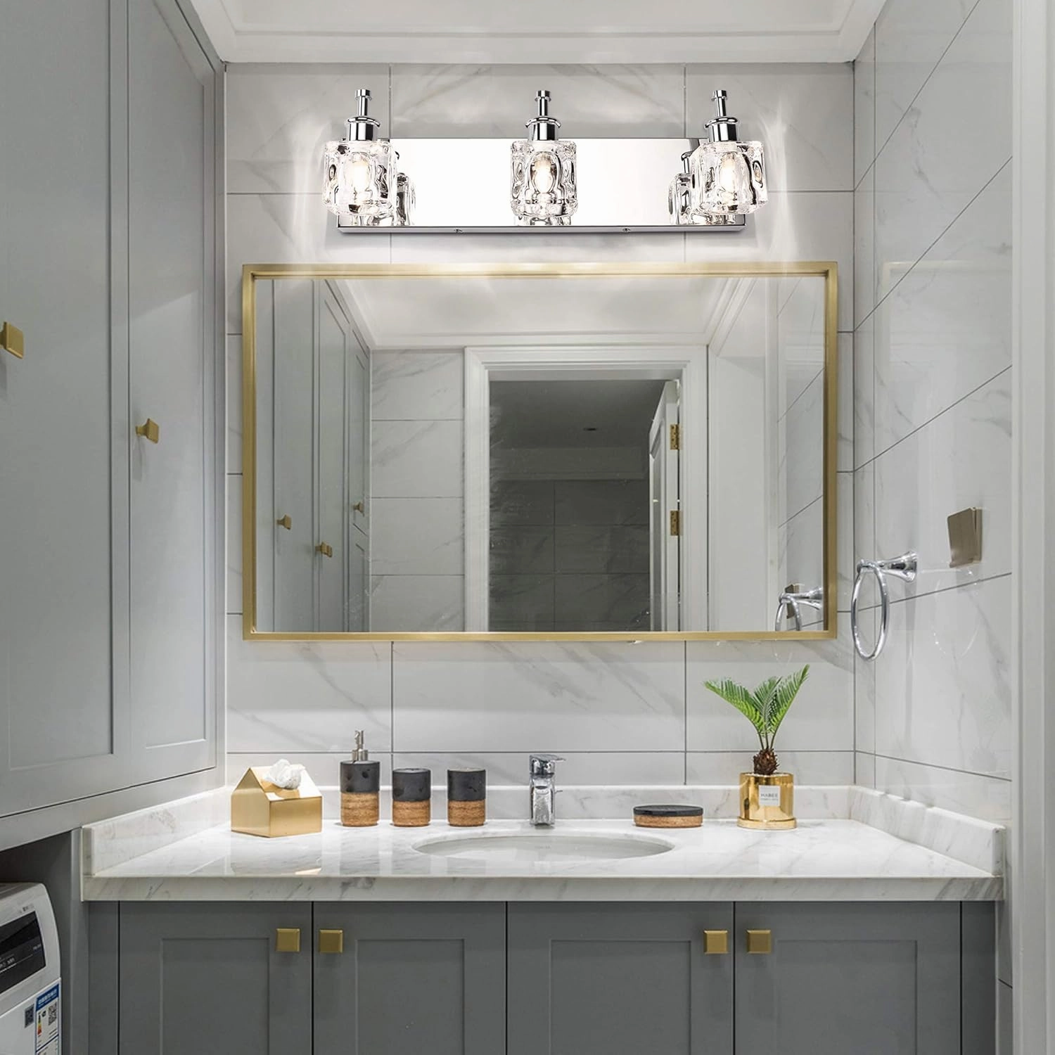 PRESDE 3 Light Bathroom Vanity Lights Modern Chrome Bathroom Lights Fixture Over Mirror LED Crystal Bath Wall Lighting (Exclude Bulb)