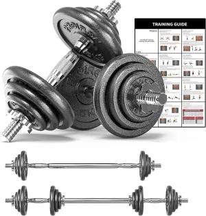 PROIRON 44Lbs Cast Iron Adjustable Dumbbell Set Hand Weight with Solid Dumbbell Handles Changed into Barbell Handily Great for Bodybuilding Fitness Weight Lifting Training Home Gym