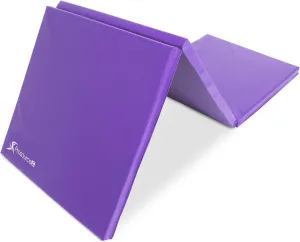ProsourceFit Tri-Fold Folding Thick Exercise Mat 6'x2' with Carrying Handles for MMA, Gymnastics, Stretching, Core Workouts, Purple